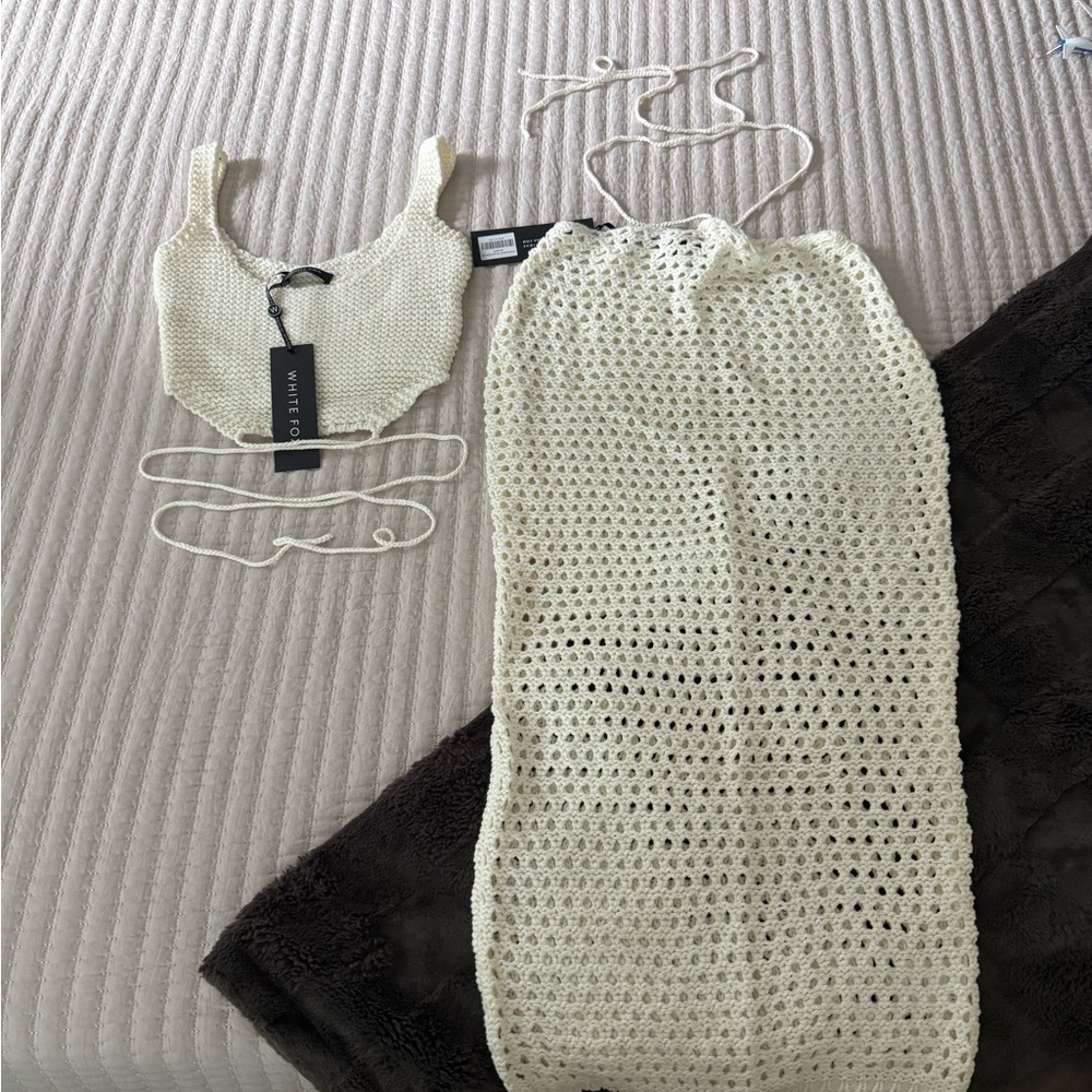 Cream Crochet Women Beach Set